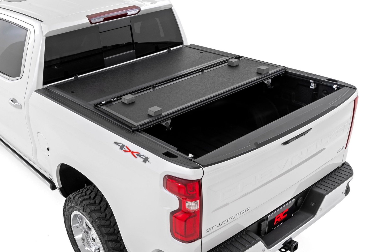 Capser hard tri-fold tonneau cover closed on a Chevy Silverado
